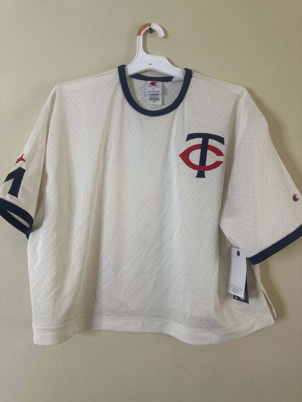 MLB Minnesota Twins Women's Champion Antique White Mesh Jersey L 5